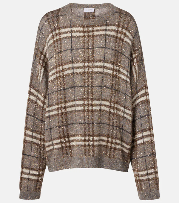  Brunello Cucinelli Brunello Cucinelli Checked Sequined Sweater 