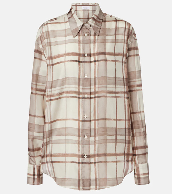  Brunello Cucinelli Brunello Cucinelli Checked Silk Shirt 