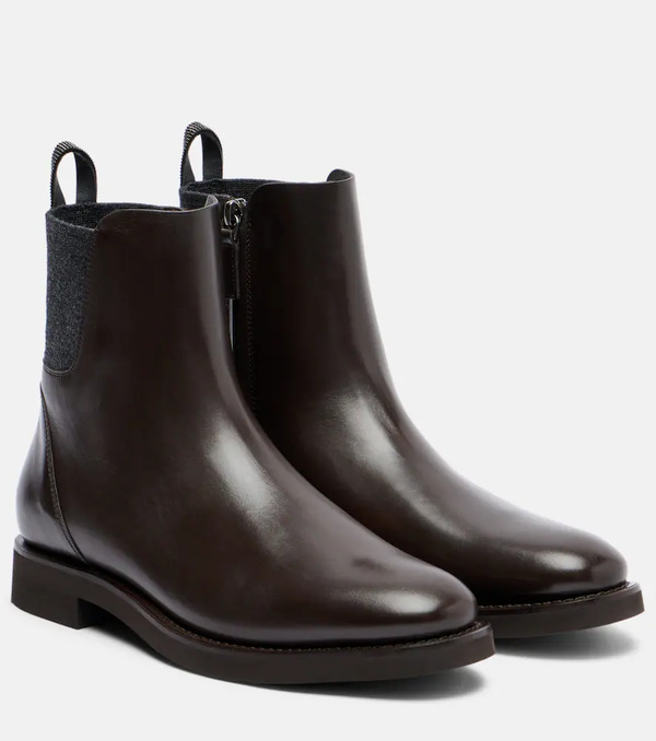  Brunello Cucinelli Brunello Cucinelli Chelsea Monili Leather Ankle Boots 