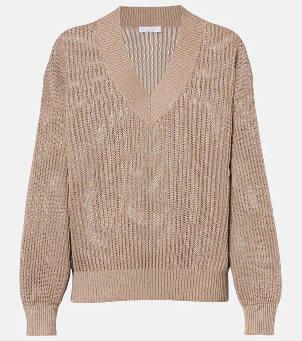  Brunello Cucinelli Brunello Cucinelli Cotton-blend Lame Sweater 