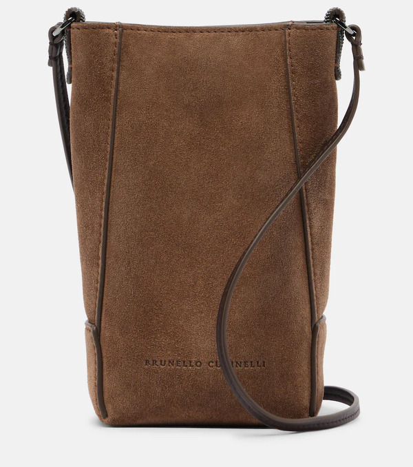  Brunello Cucinelli Brunello Cucinelli Duo Mini Monili Suede Phone Pouch 