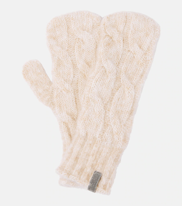  Brunello Cucinelli Brunello Cucinelli Embellished Cable-knit Wool Gloves 