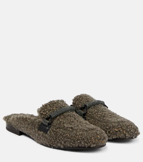  Brunello Cucinelli Brunello Cucinelli Embellished Shearling Slippers 