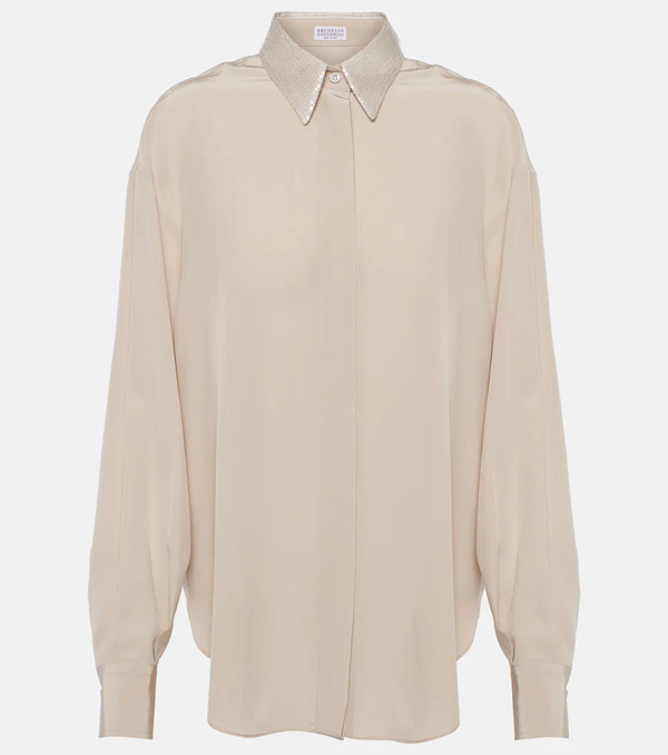  Brunello Cucinelli Brunello Cucinelli Embellished Silk Shirt 