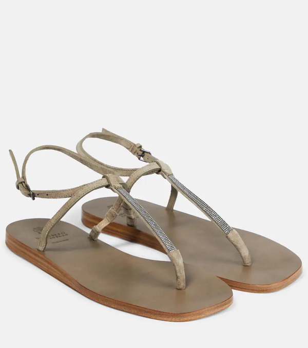  Brunello Cucinelli Brunello Cucinelli Embellished Suede Thong Sandals 