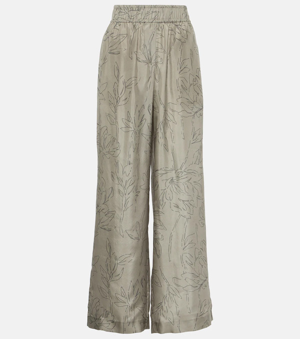  Brunello Cucinelli Brunello Cucinelli Floral Silk Wide-leg Pants 