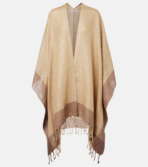  Brunello Cucinelli Brunello Cucinelli Fringed Linen-blend Lame Poncho 