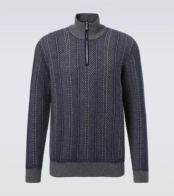  Brunello Cucinelli Brunello Cucinelli Herringbone Cashmere Half-zip Sweater 