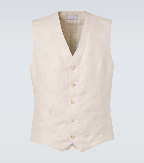  Brunello Cucinelli Brunello Cucinelli Herringbone Linen Vest 