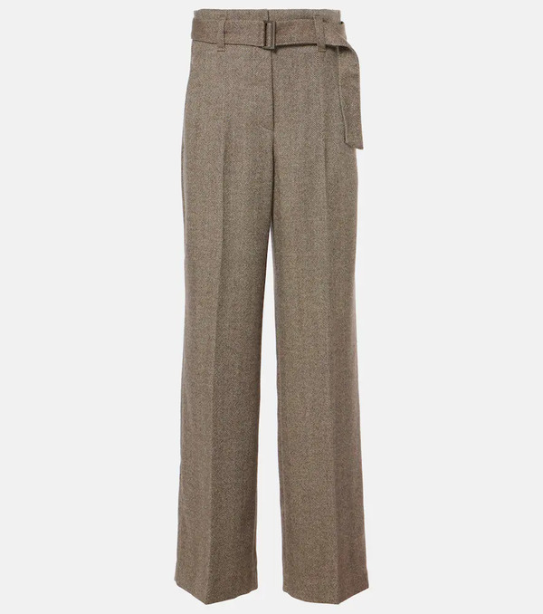 Brunello Cucinelli Brunello Cucinelli Herringbone Wool-blend Wide-leg Pants 
