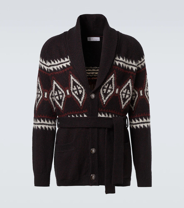  Brunello Cucinelli Brunello Cucinelli Jacquard Wool, Silk, And Cashmere Cardigan 