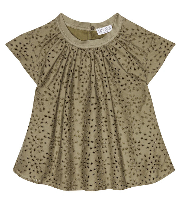  Brunello Cucinelli Kids Brunello Cucinelli Kids Broderie Anglaise Cotton-blend Top 