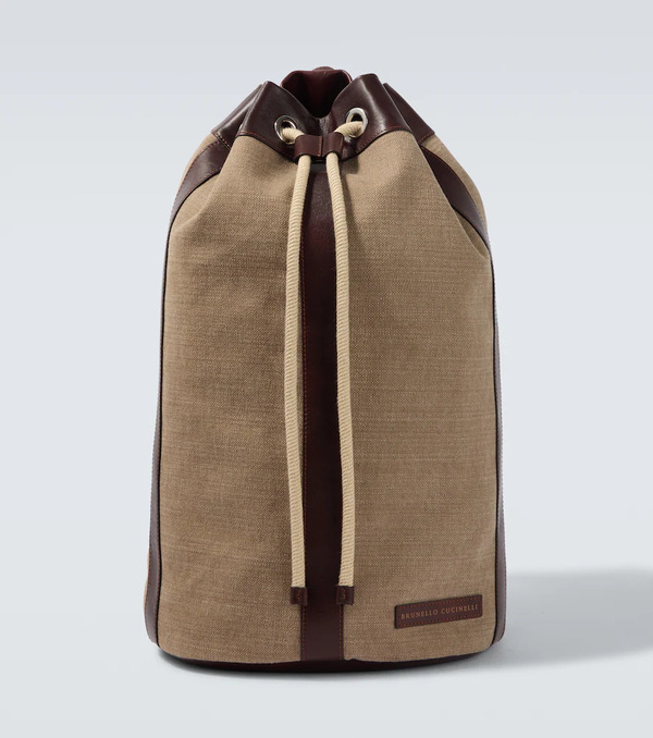  Brunello Cucinelli Brunello Cucinelli Leather-trimmed Canvas Backpack 