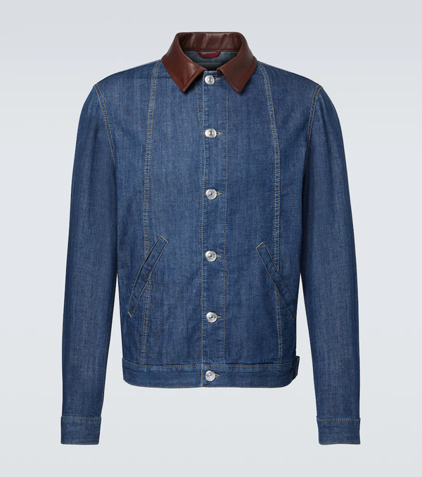  Brunello Cucinelli Brunello Cucinelli Leather-trimmed Denim Jacket 