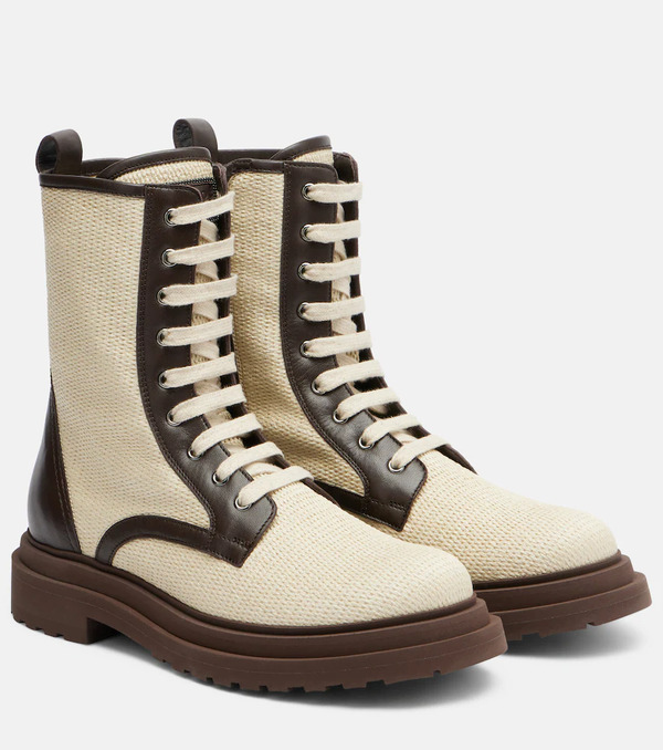  Brunello Cucinelli Brunello Cucinelli Leather-trimmed Lace-up Boots 