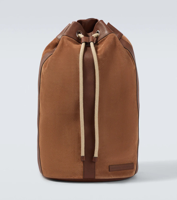  Brunello Cucinelli Brunello Cucinelli Leather-trimmed Suede Backpack 
