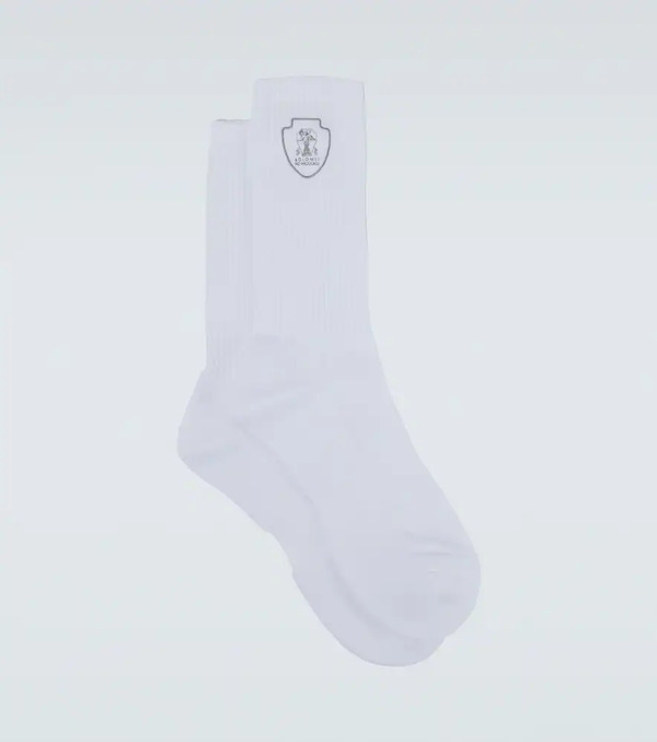  Brunello Cucinelli Brunello Cucinelli Logo Ribbed-knit Cotton-blend Socks 