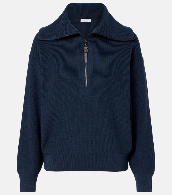  Brunello Cucinelli Brunello Cucinelli Monili Cotton Half-zip Sweater 