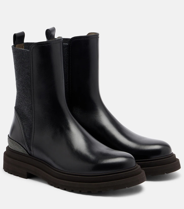  Brunello Cucinelli Brunello Cucinelli Monili Leather Chelsea Boots 