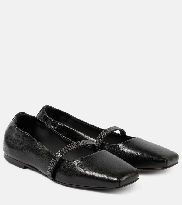  Brunello Cucinelli Brunello Cucinelli Monili Leather Mary Jane Flats 