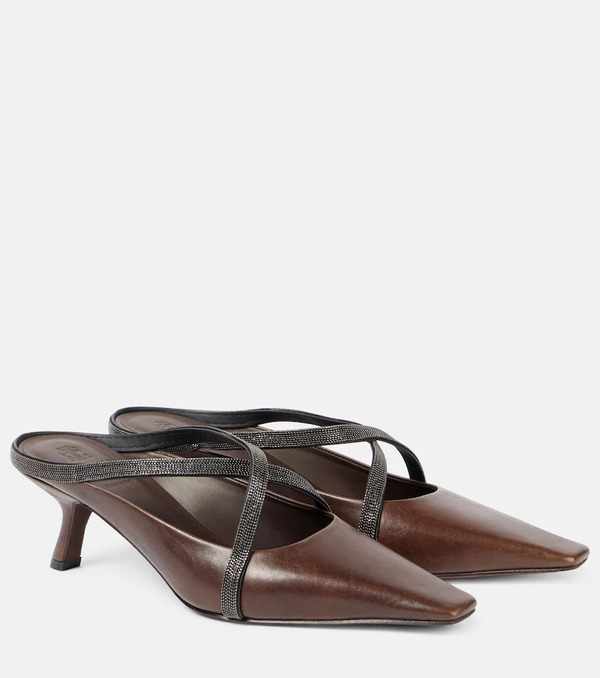  Brunello Cucinelli Brunello Cucinelli Monili Leather Mules 