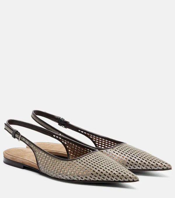  Brunello Cucinelli Brunello Cucinelli Monili Leather Slingback Ballet Flats 