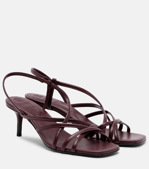  Brunello Cucinelli Brunello Cucinelli Monili Leather Slingback Sandals 