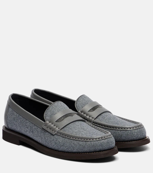  Brunello Cucinelli Brunello Cucinelli Monili Leather-trimmed Loafers 
