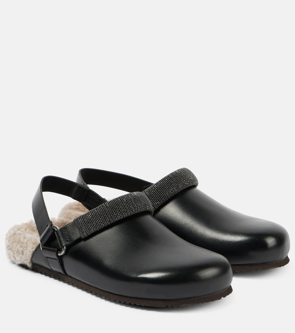  Brunello Cucinelli Brunello Cucinelli Monili Shearling-lined Leather Clogs 