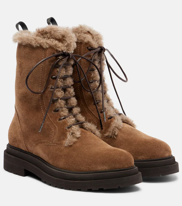  Brunello Cucinelli Brunello Cucinelli Monili Shearling-lined Suede Combat Boots 