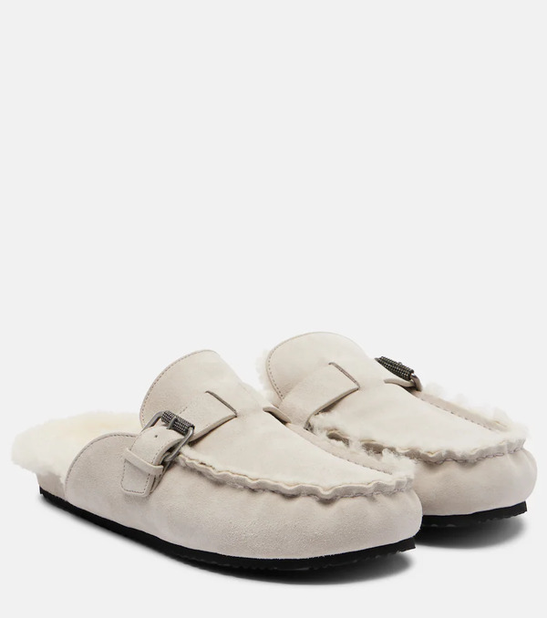  Brunello Cucinelli Brunello Cucinelli Monili Shearling-lined Suede Mules 