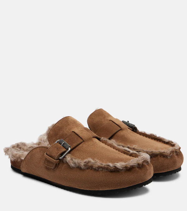  Brunello Cucinelli Brunello Cucinelli Monili Shearling-lined Suede Mules 