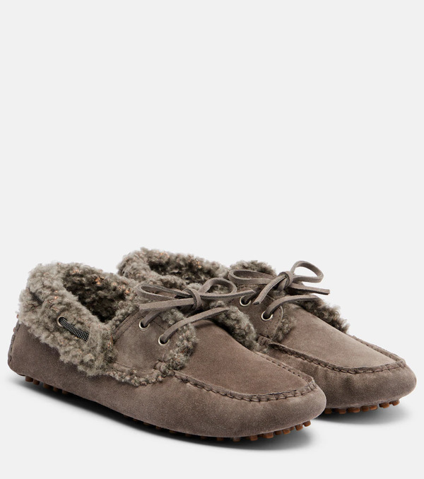  Brunello Cucinelli Brunello Cucinelli Monili Shearling-trimmed Suede Moccasins 