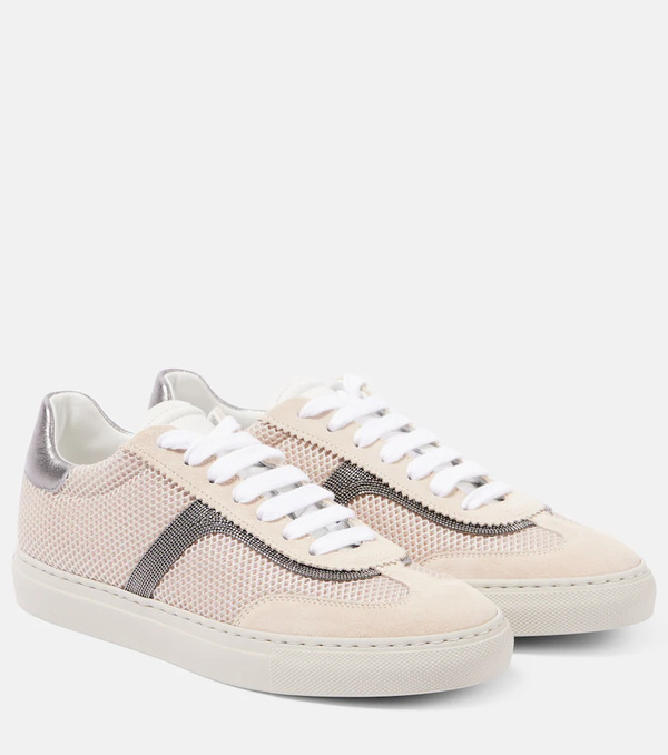  Brunello Cucinelli Brunello Cucinelli Monili Suede And Mesh Sneakers 
