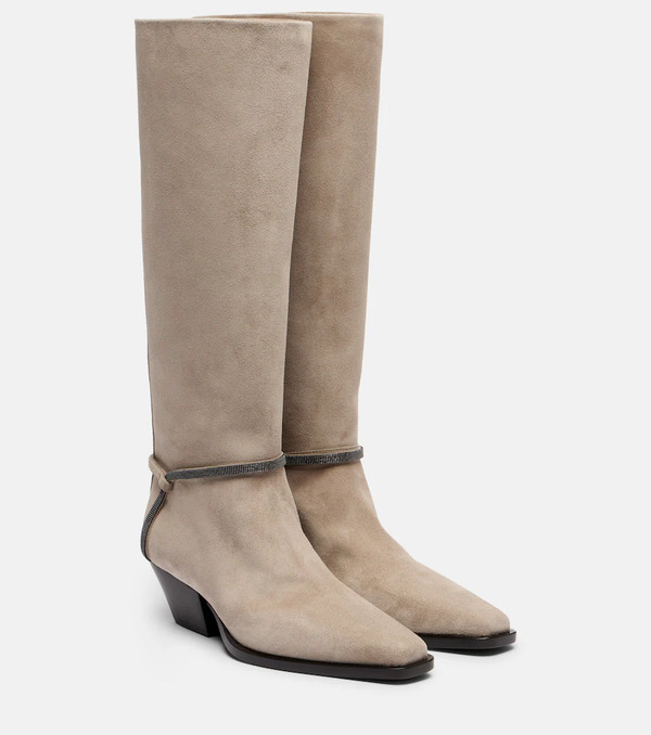  Brunello Cucinelli Brunello Cucinelli Monili Suede Knee-high Boots 