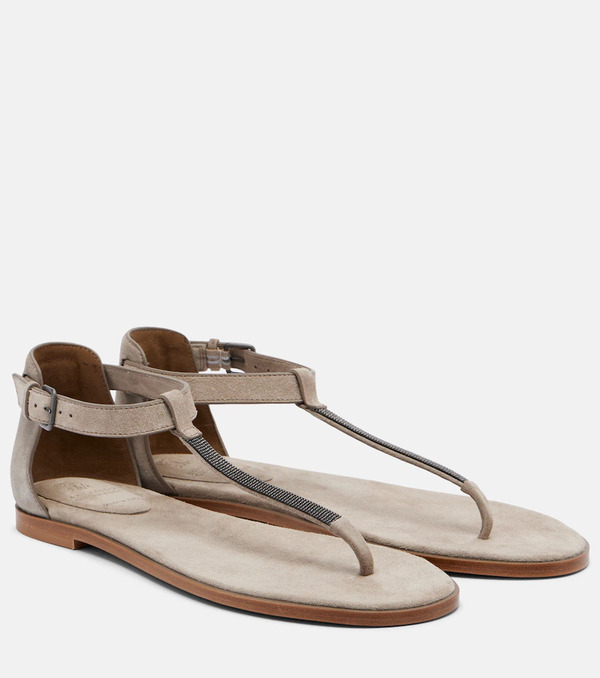  Brunello Cucinelli Brunello Cucinelli Monili Suede Slides 