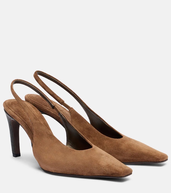  Brunello Cucinelli Brunello Cucinelli Monili Suede Slingback Pumps 