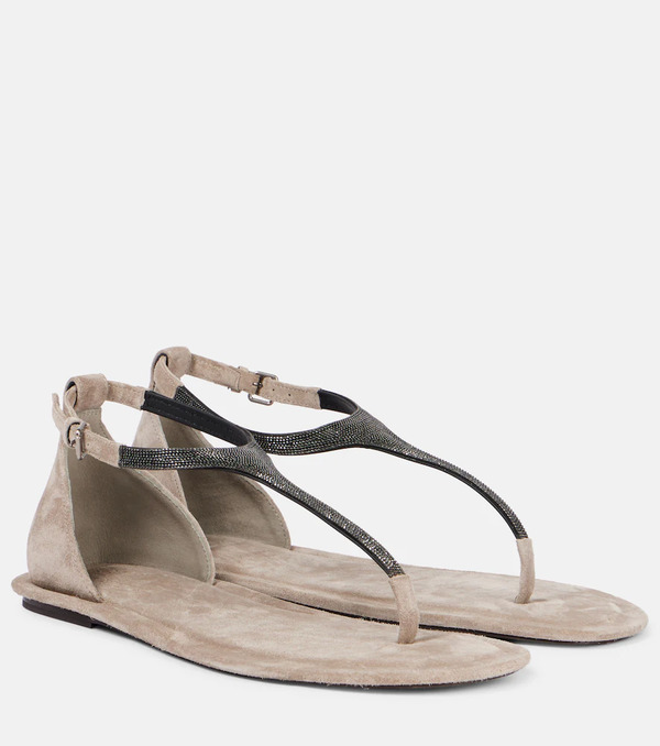  Brunello Cucinelli Brunello Cucinelli Monili Suede Thong Sandals 
