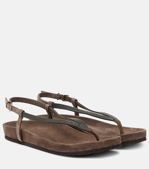  Brunello Cucinelli Brunello Cucinelli Monili Suede Thong Sandals 