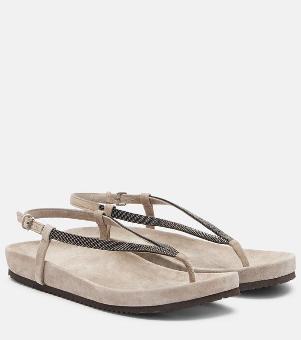  Brunello Cucinelli Brunello Cucinelli Monili Suede Thong Sandals 