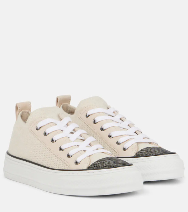  Brunello Cucinelli Brunello Cucinelli Monili Suede-trimmed Low-top Sneakers 
