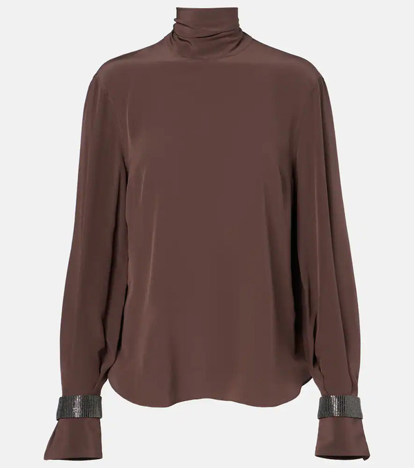  Brunello Cucinelli Brunello Cucinelli Monili Turtleneck Silk Blouse 