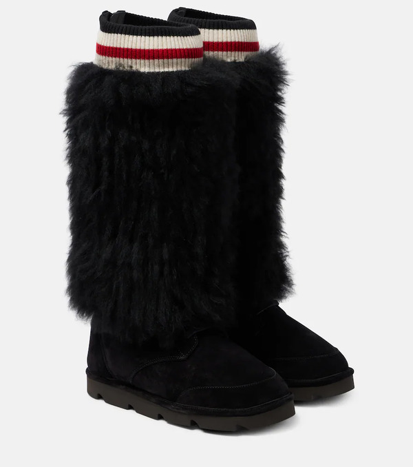  Brunello Cucinelli Brunello Cucinelli Mountain Shearling-trimmed Suede Knee-high Boots 