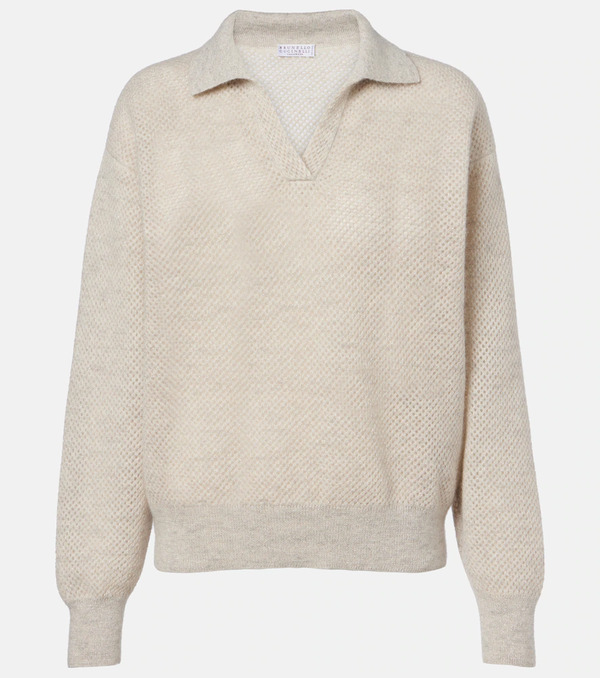  Brunello Cucinelli Brunello Cucinelli Open-knit Polo Sweater 