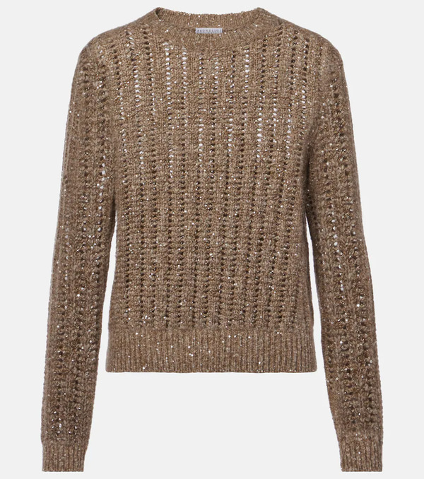  Brunello Cucinelli Brunello Cucinelli Open-knit Sequined Sweater 