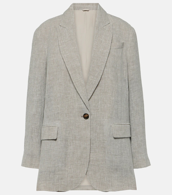  Brunello Cucinelli Brunello Cucinelli Oversized V-neck Linen-blend Blazer 