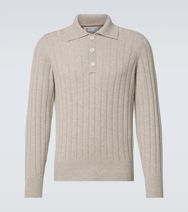  Brunello Cucinelli Brunello Cucinelli Ribbed-knit Cashmere Polo Sweater 
