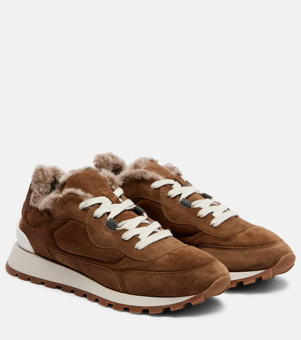  Brunello Cucinelli Brunello Cucinelli Runner Monili Suede And Canvas Sneakers 