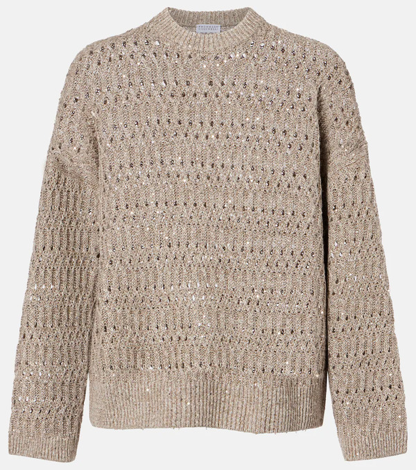 Brunello Cucinelli Brunello Cucinelli Sequined Linen-blend Sweater 