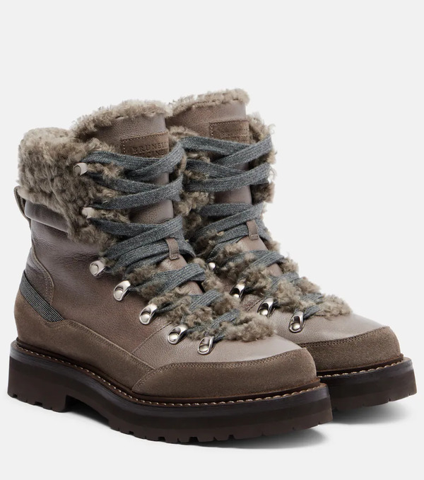  Brunello Cucinelli Brunello Cucinelli Shearling-lined Leather Ankle Boots 